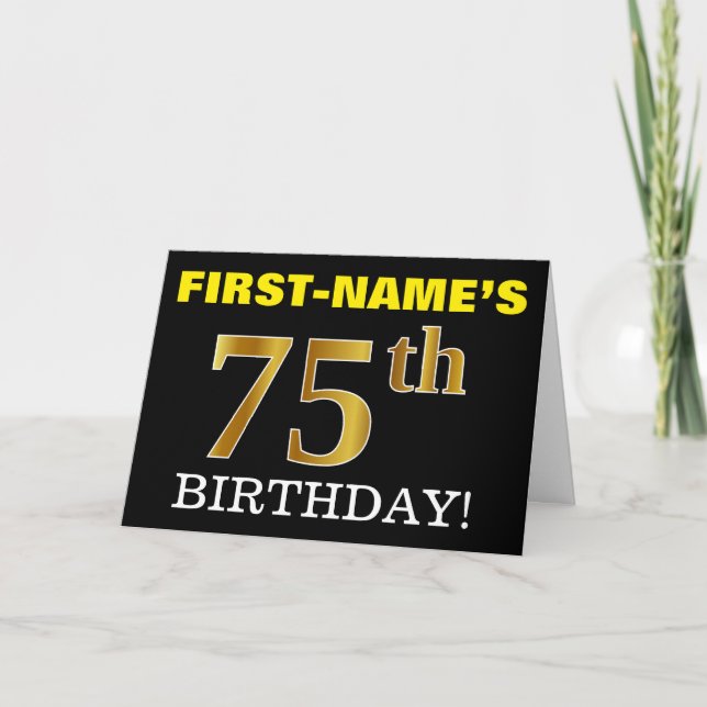 Tarjeta de oro negro, imitación, "75 cumpleaños" (Anverso)