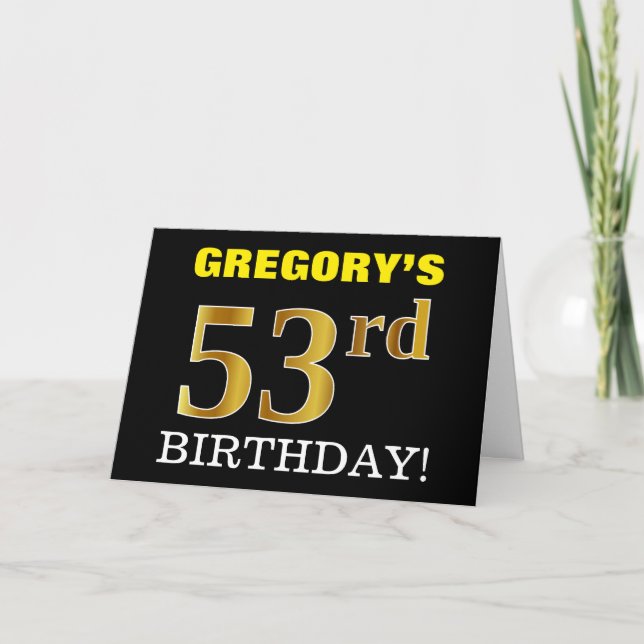 Tarjeta de oro negro, imitation "53rd BIRTHDAY" (Anverso)