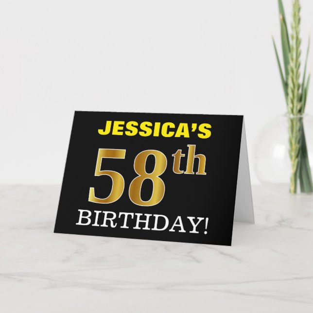 Tarjeta de oro negro, imitation "58th BIRTHDAY" (Anverso)
