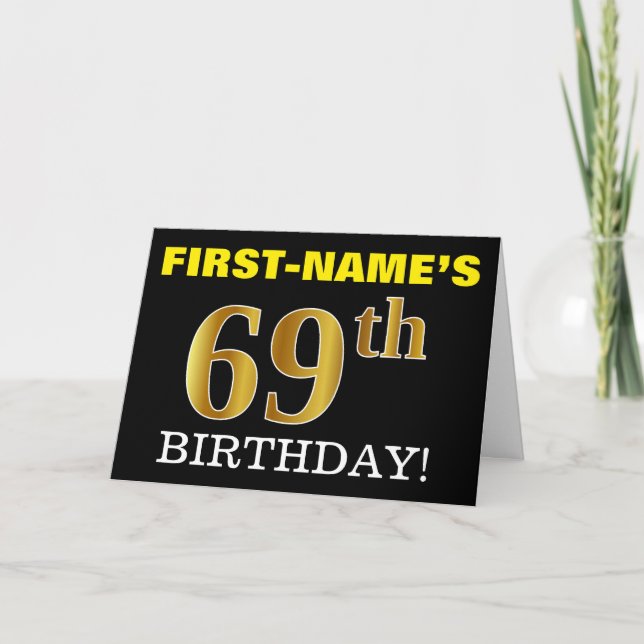 Tarjeta de oro negro, imitation, "69th BIRTHDAY" (Anverso)