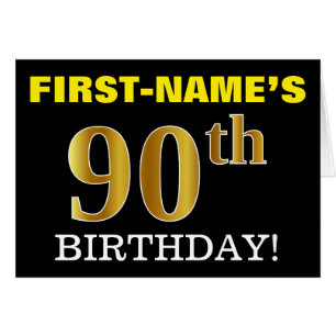 Tarjeta de oro negro, imitation, "90th BIRTHDAY"