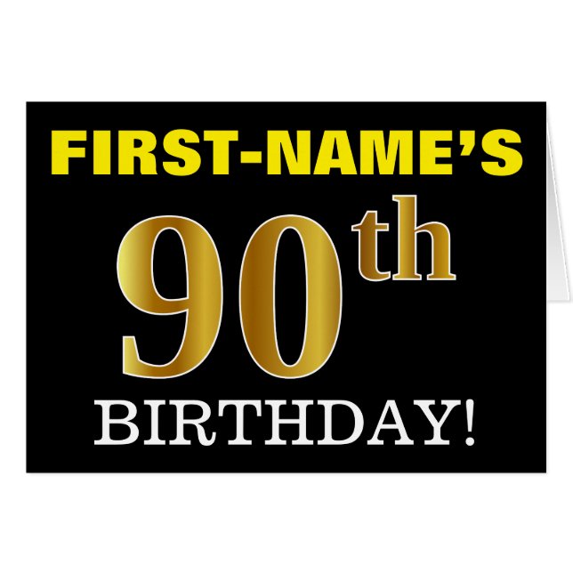 Tarjeta de oro negro, imitation, "90th BIRTHDAY" (Anverso (Horizontal))