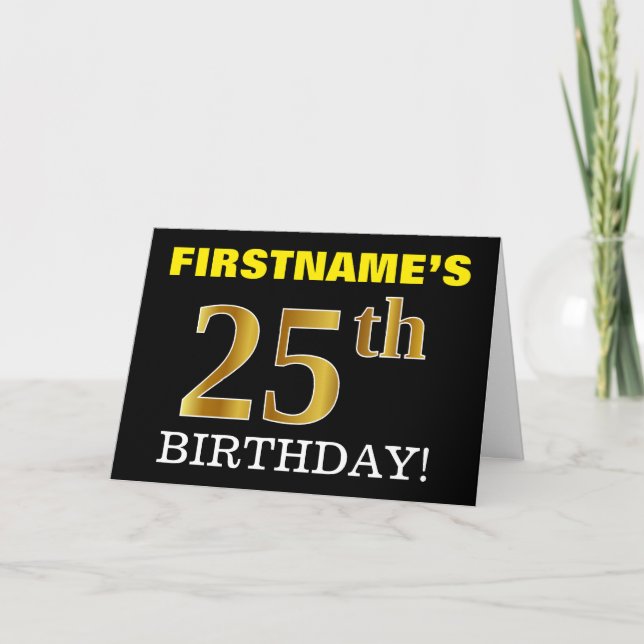 Tarjeta de oro negro, imitation Gold "25th BIRTHDA (Anverso)