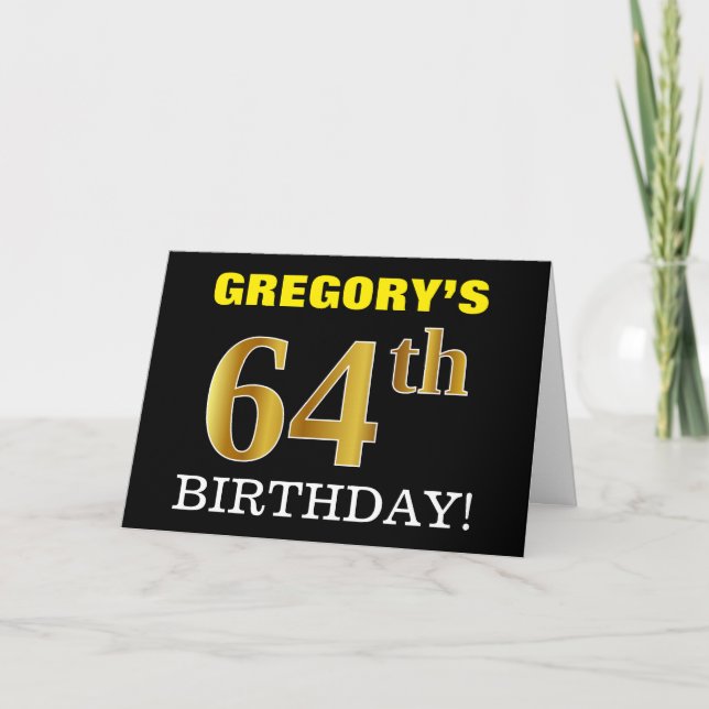 Tarjeta de oro negro, imitation Gold "64th BIRTHDA (Anverso)
