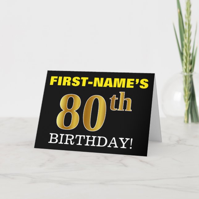 Tarjeta de oro negro, imitation Gold "80th BIRTHDA (Anverso)