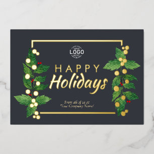 Tarjeta de oro real con foil gris para felices fie