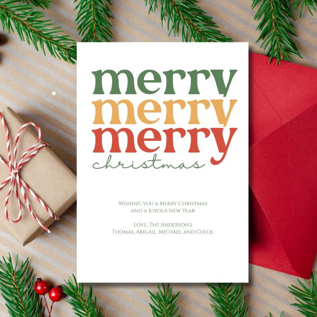 Tarjeta de oro verde rojo de Feliz Navidad persona (Merry Merry Merry Christmas Card Personalized Flat card)