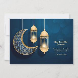 Tarjeta de oro y azul Ramadan Kareem