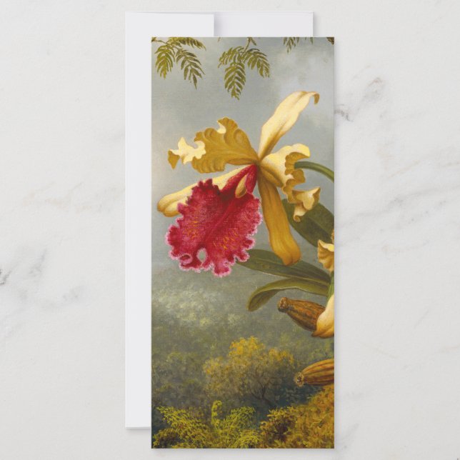 Tarjeta de orquídeas y colibrí de Heade (Anverso)