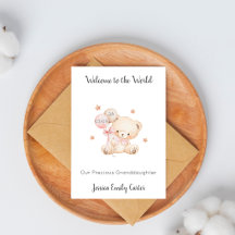 Tarjeta de osito de peluche rosa para la bienvenid