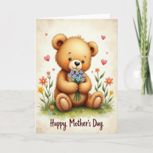 Tarjeta de osito del día de las madres floral