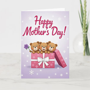 Tarjeta de ositos del día de la madre de lila