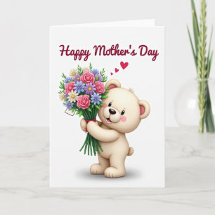 Tarjeta de Oso Abrazo del Día de las Madres Floral