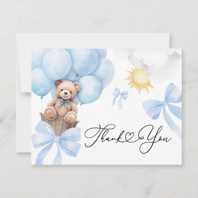 Tarjeta de oso azul de agradecimiento plana (Anverso)