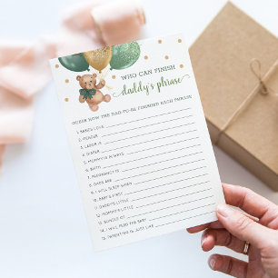 Tarjeta de oso Baby Shower Teddy para el juego de 