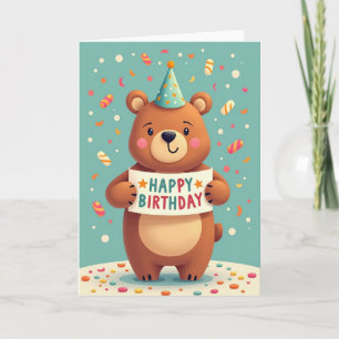Tarjeta de oso con sombrero de fiesta