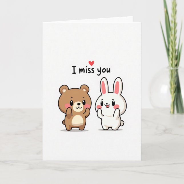 Tarjeta de oso conejito lindo Te extraño (Anverso)
