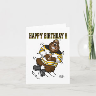 Tarjeta de oso de hockey sobre césped feliz cumple