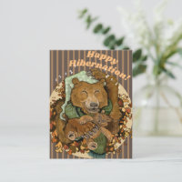 Tarjeta de oso de peluche de hibernación feliz