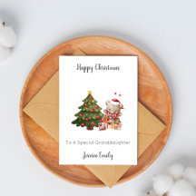 Tarjeta de oso de peluche del árbol de Navidad par