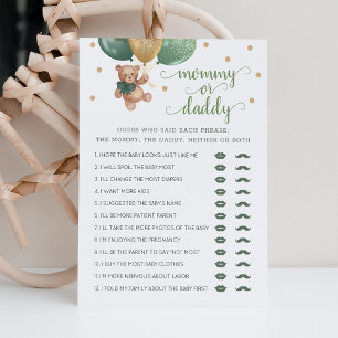 Tarjeta de oso de peluche para juego de mamá o pap