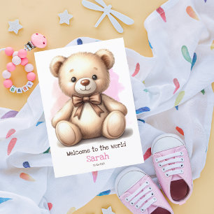 Tarjeta de oso de peluche rosa de Recién nacido pe