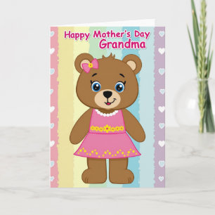 Tarjeta de Oso del Día de las Madres con Pastel