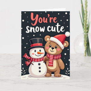 Tarjeta de oso lindo de nieve de muñeco de nieve
