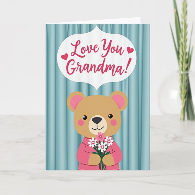 Tarjeta de oso para abuela que dice Te amo (Anverso)