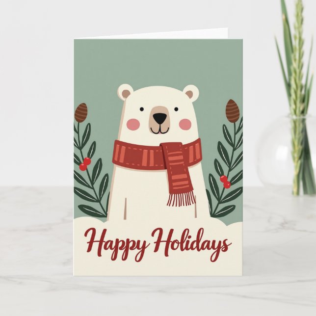 Tarjeta de oso polar de Felices Fiestas (Anverso)