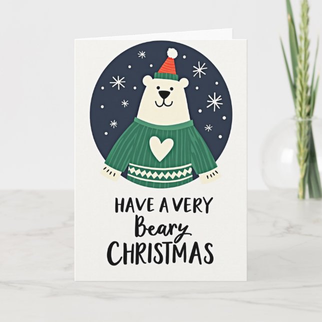 Tarjeta de oso polar de Navidad Beary (Anverso)