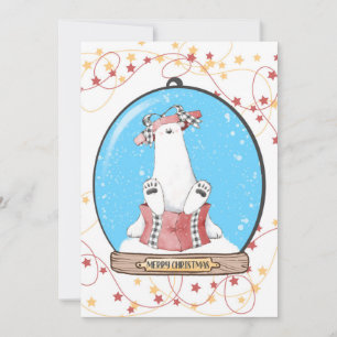 Tarjeta de oso polar de Navidad en bola de nieve