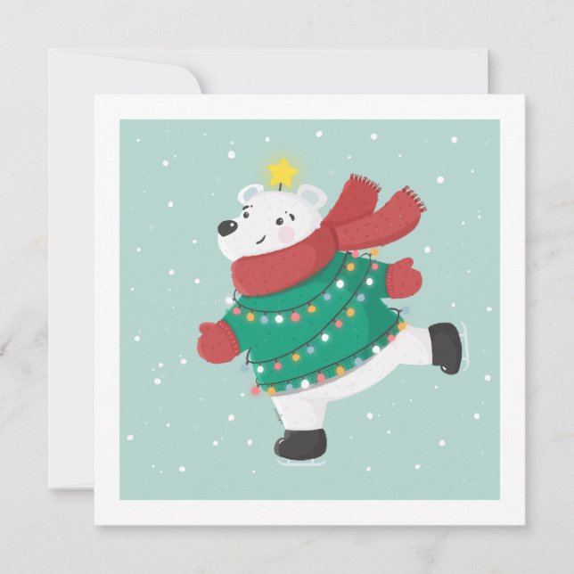 Tarjeta de oso polar para patinar sobre hielo (Anverso)