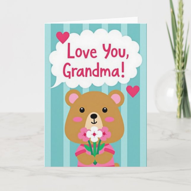 Tarjeta de Oso Rayado Te Ama Abuela (Anverso)
