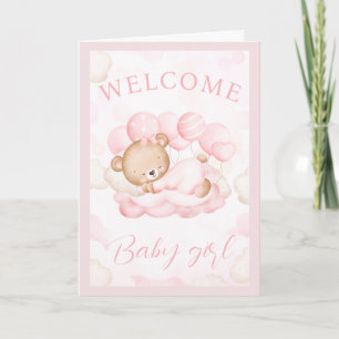 Tarjeta de oso rosa con nombre personalizado para