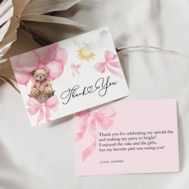 Tarjeta de oso rosa de agradecimiento plana (Subido por el creador)
