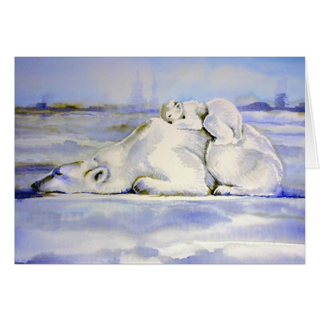Tarjeta de Osos Polares Mama y Cub Sleeping (Anverso (Horizontal))