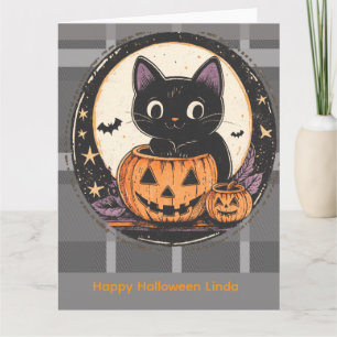 Tarjeta de Otoño de Gato Bonito de Halloween