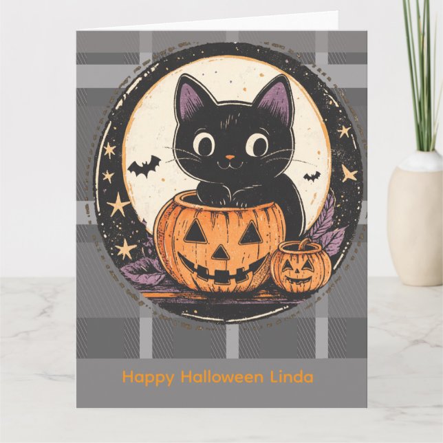 Tarjeta de Otoño de Gato Bonito de Halloween (Anverso)