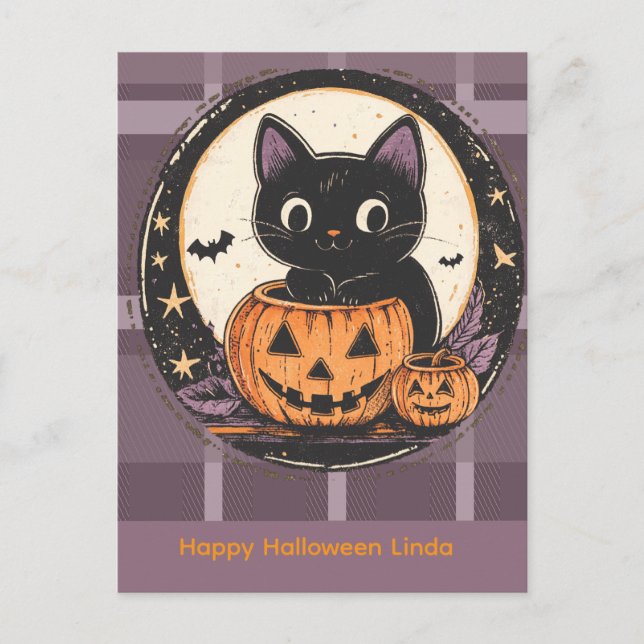 Tarjeta de Otoño de Gato Bonito de Halloween (Anverso)