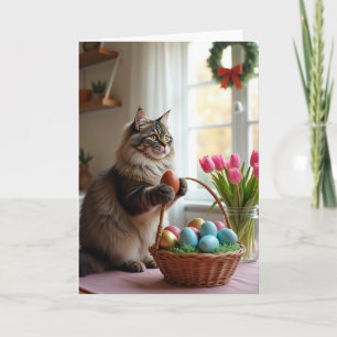 Tarjeta de Óvulo de Primavera de Gato Esponjoso