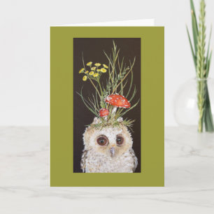 tarjeta de owlet con gorra de toadstool