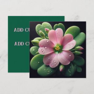 Tarjeta de Oxalis Verde y Rosa Floral de Aluminio