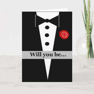Tarjeta de Padrino de Boda con Tux y Rosa