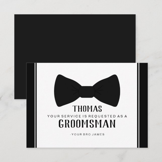 Tarjeta de Padrino de Boda - Corbata de Gala Negra (Anverso / Reverso)