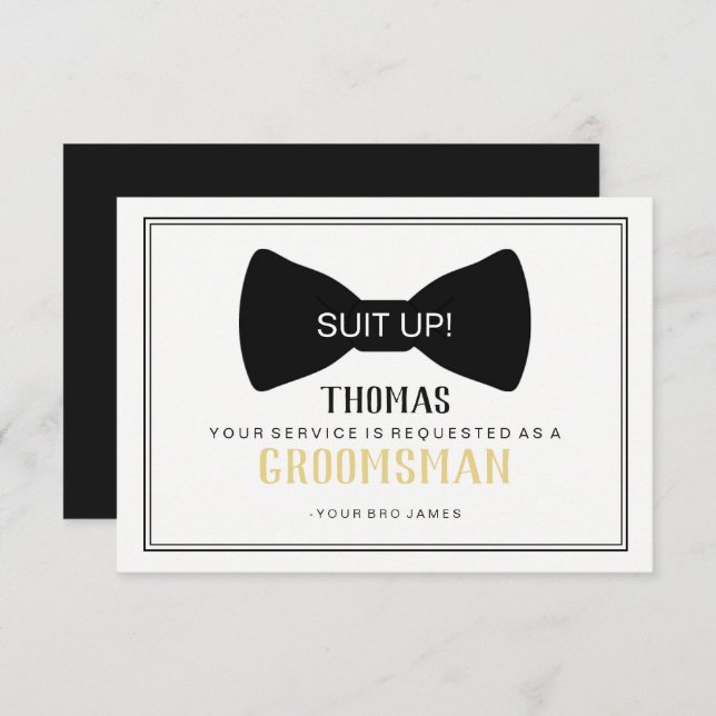 Tarjeta de Padrino de Boda - Corbata Negra (Anverso / Reverso)