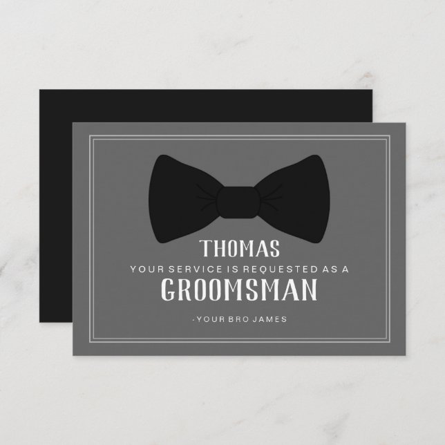 Tarjeta de Padrino de Boda - Corbata Negra (Anverso / Reverso)