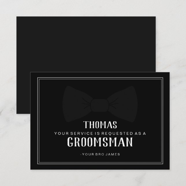 Tarjeta de Padrino de Boda - Corbata Negra sobre N (Anverso / Reverso)
