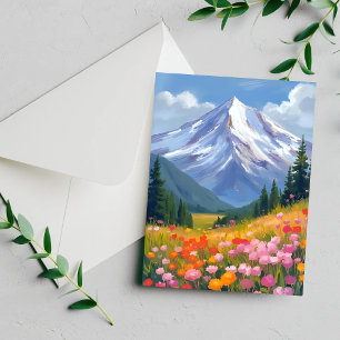 Tarjeta de paisaje en acuarela de flores silvestre