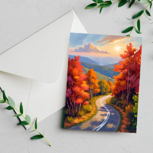 Tarjeta de paisaje en acuarela del follaje de otoñ